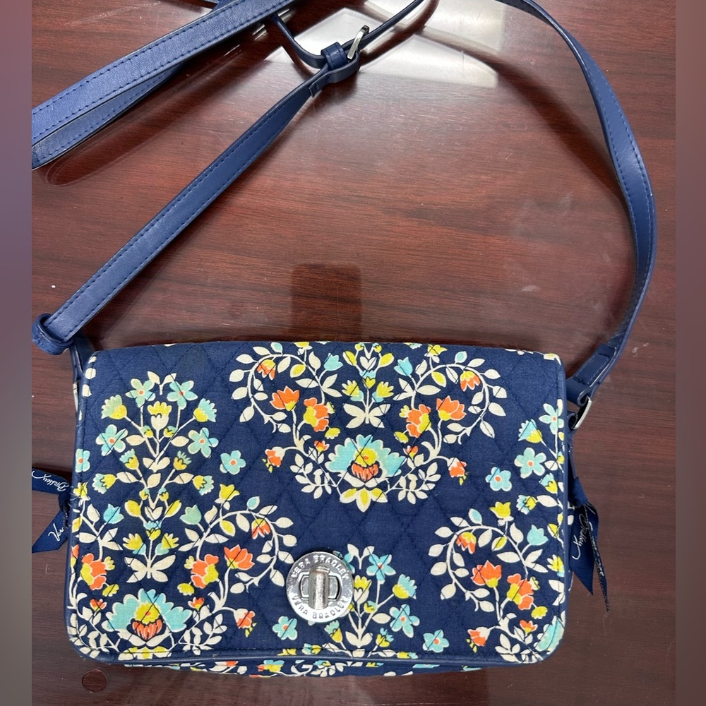 Vera Bradley Blue Floral Crossbody Bag with Adjustable Strap